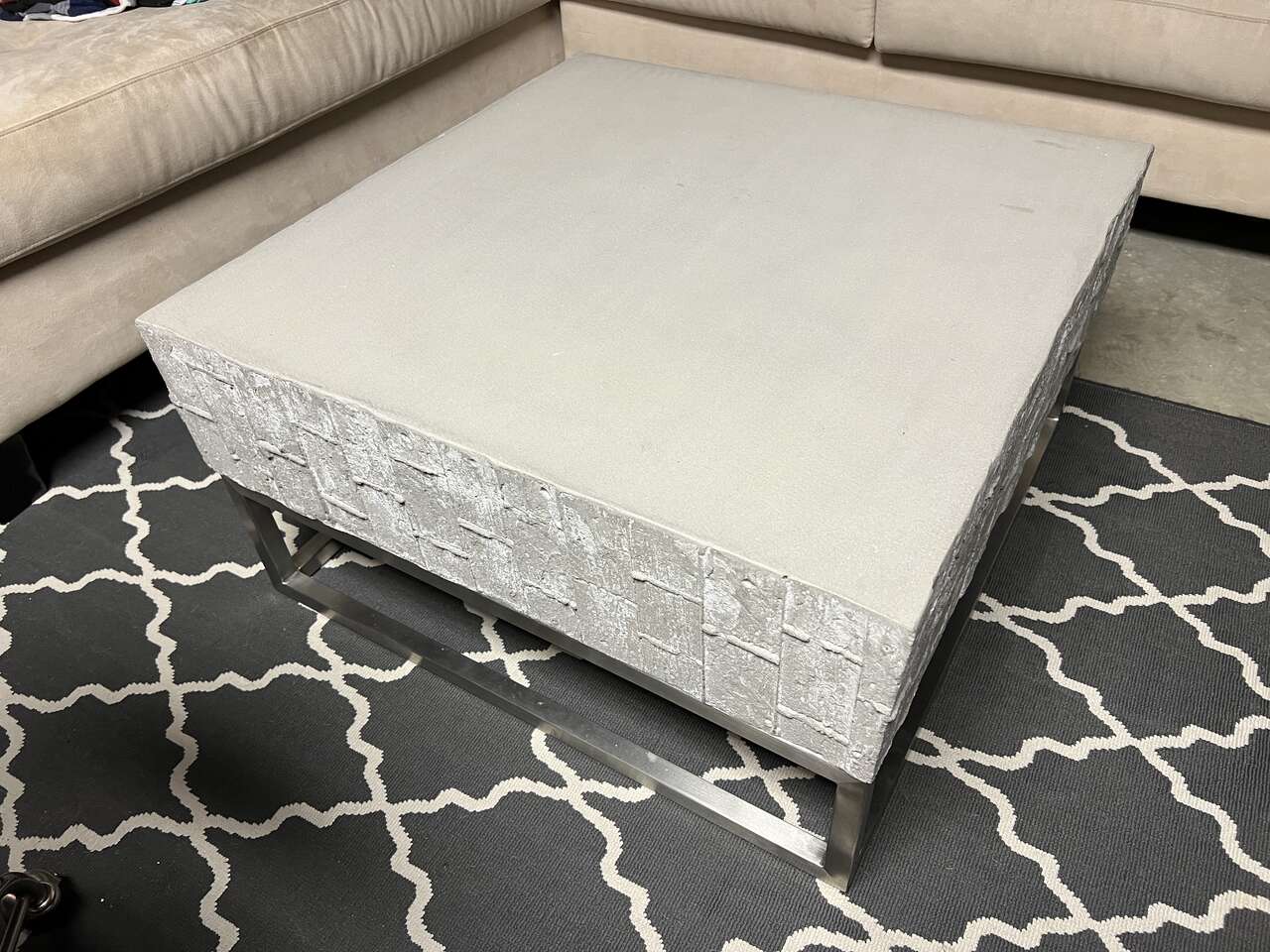 West Elm Concrete and Chrome Modern Industrial Square Coffee Table