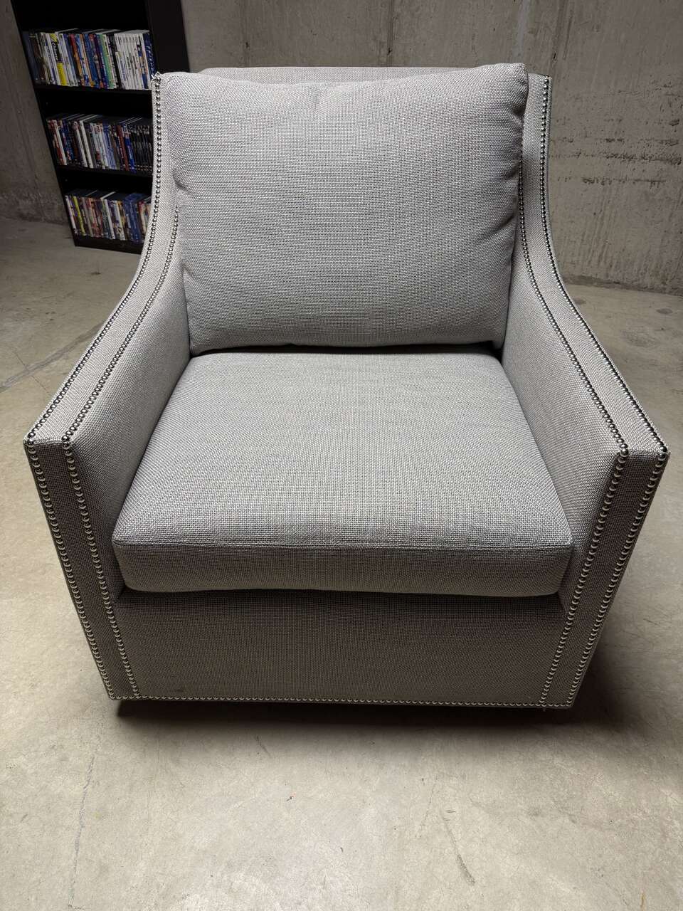 Pottery Barn Pasadena Light Grey Studded Swivel Chair NEW