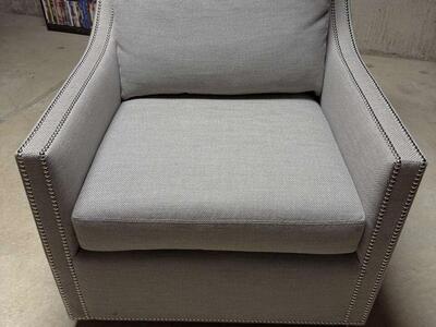 Pottery Barn Pasadena Light Grey Studded Swivel Chair NEW