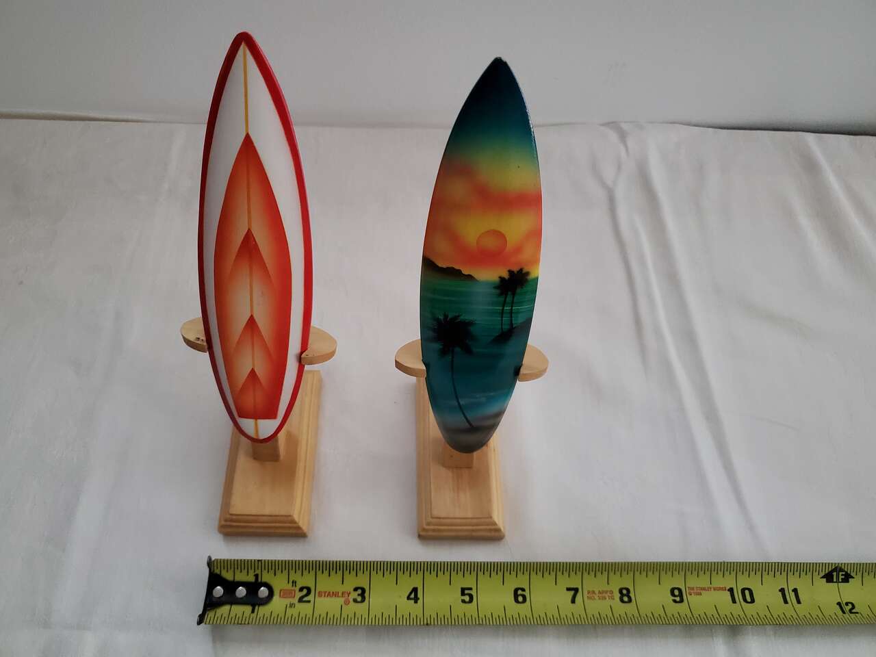 Airbrushed model wooden Surfboards w/ display stands