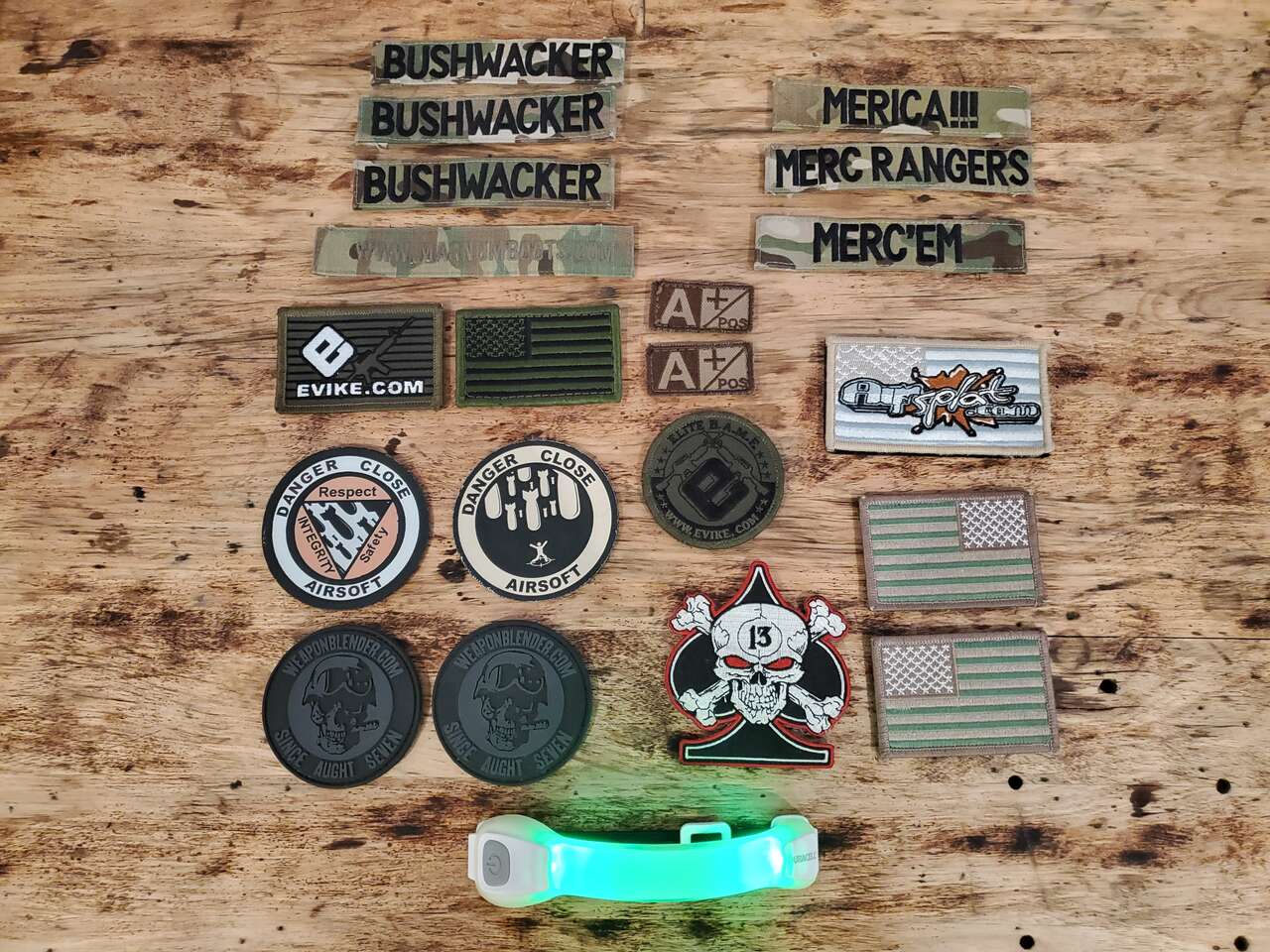 Airsoft patches, custom embroidered, and light up team armband