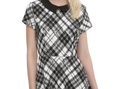 Hot Topic Black and White Plaid Collar Dress - Size Small