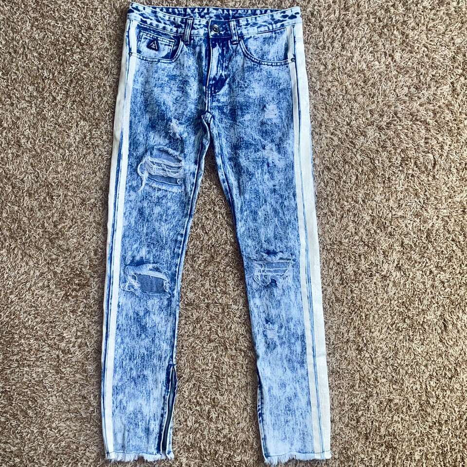 Men's DNM Collection Moto Acid Wash Distressed Raw Hem Jeans - Size 30