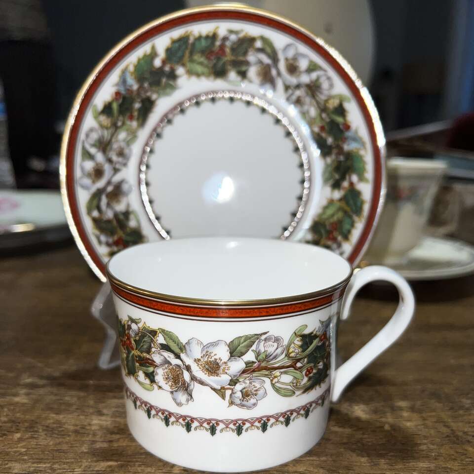 Vintage Spode England Fine Bone China Christmas Rose Teacup with Saucer