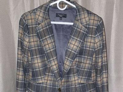 Talbot 14W Gray and Tan Women's Wool Blazer