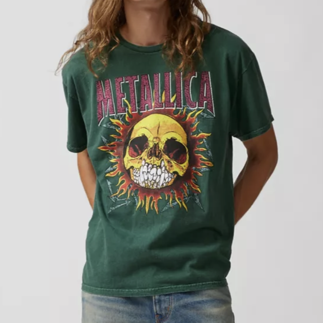 Urban Outfitters Green Metallica Skull Sun Band T-Shirt Size XXL - NWT