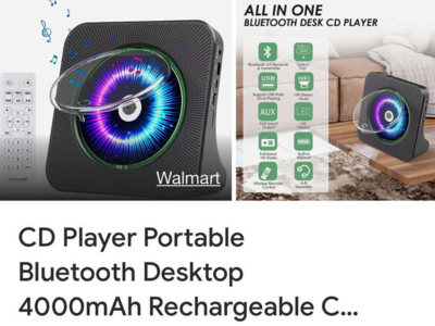 Portable CD Music Player - Bluetooth, Rechargable, LCD Screen, FM Radio, Remote Control