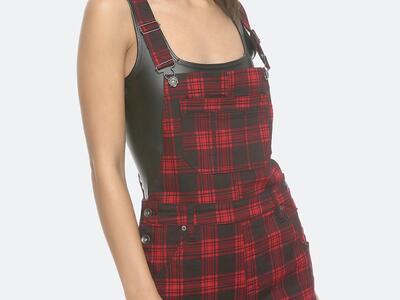 New Hot Topic Black and Red Plaid Shortalls - Size XL