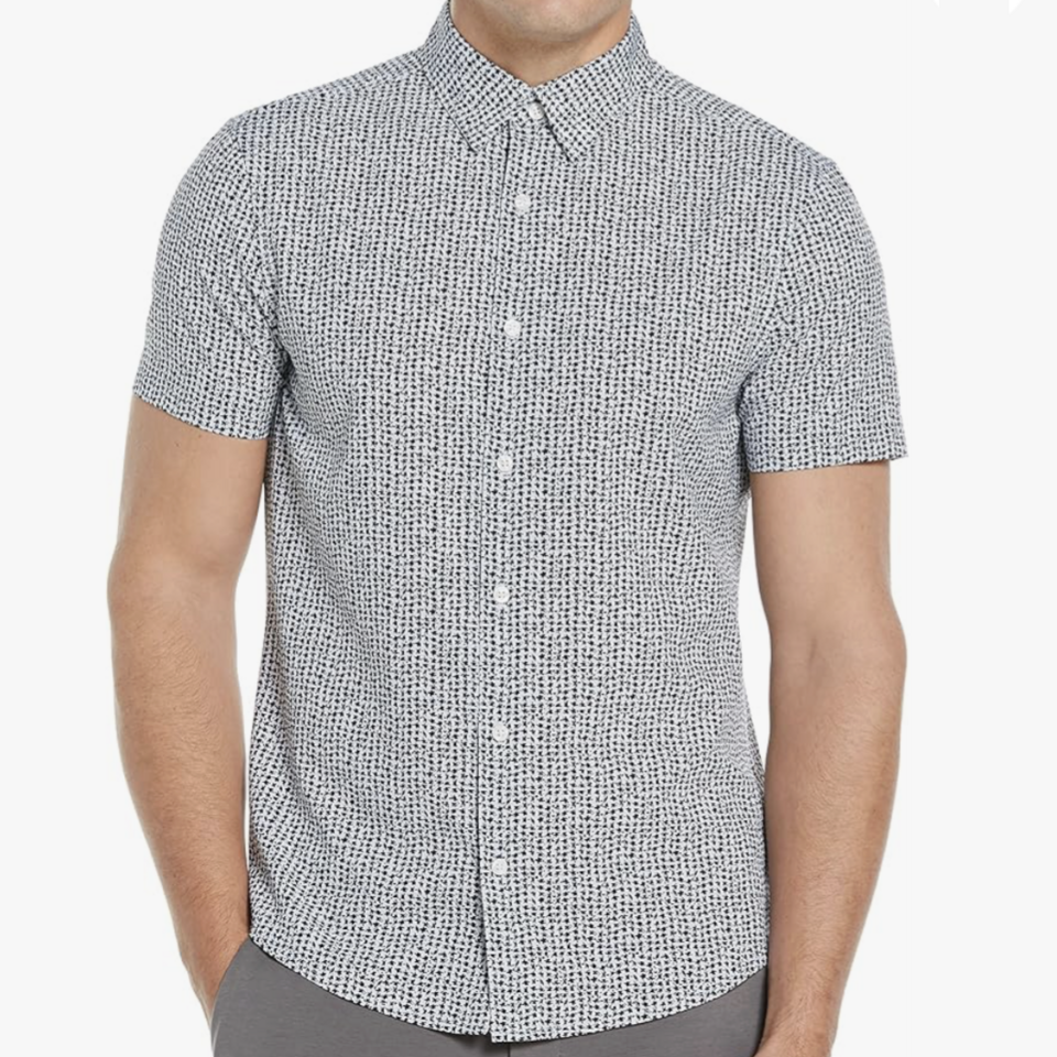 Perry Ellis Men's Navy Blue Motion Scratch Print Houndstooth Shirt - XXL