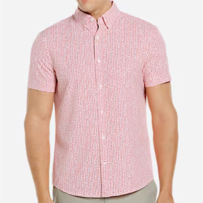 Perry Ellis Men's Red Motion Scratch Print Houndstooth Shirt - XXL