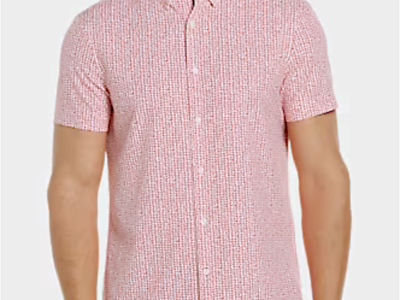 Perry Ellis Men's Red Motion Scratch Print Houndstooth Shirt - XXL