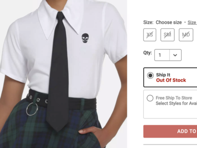 Hot Topic White Woven Crop Button Up Top with Black Skull and Clip-On Tie - Size Large