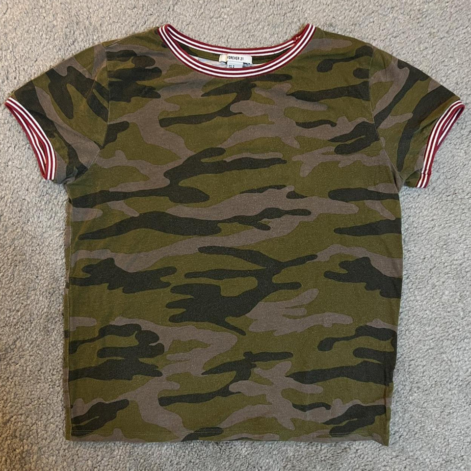 Forever 21 Camo T-Shirt with Red and White Trim - Size Medium