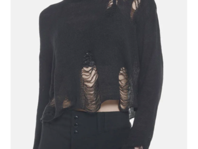 Hot Topic Black Distressed Crop Sweater - Size 1x