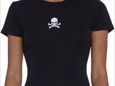 Current Mood Black Skull and Bones Baby Tee - Size Medium