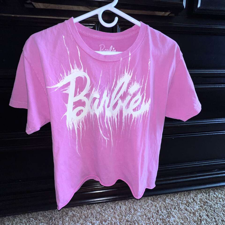 Pink Barbie Cropped T-Shirt - Custom Painted - Size Large