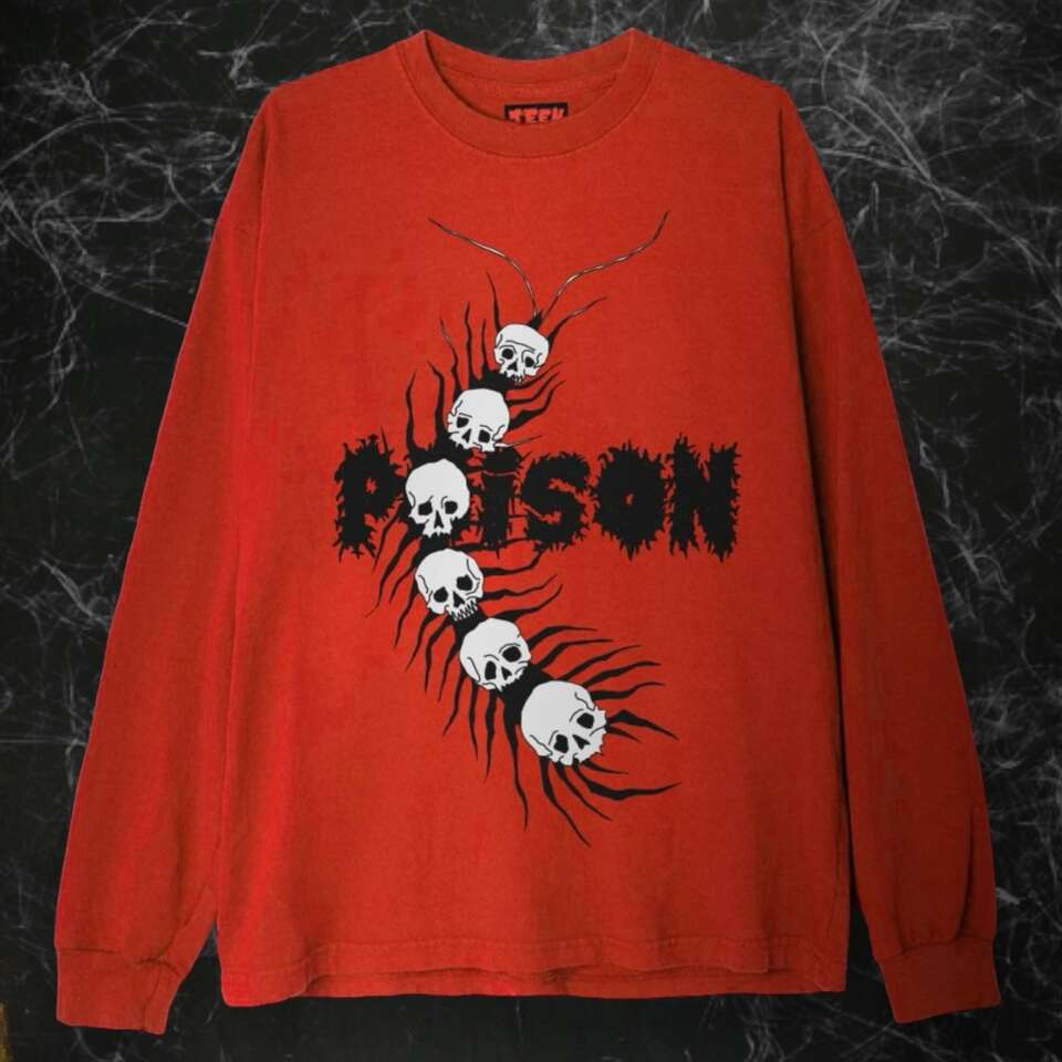 Red Black-Poison Skull Centipede Long Sleeve Tee - Size Large