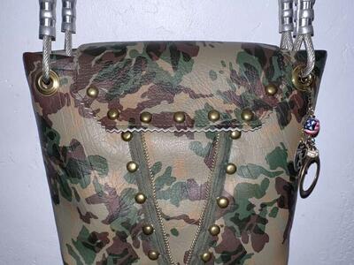 RARE Custom *TOM*BOY* TOTE Bag Purse - Floral Camo, Gold Rivets, USA Charms