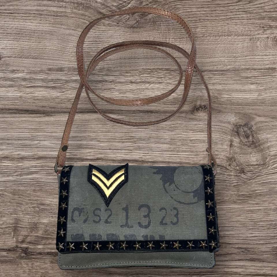 RARE! Mona B Army Green Military Style Mini Canvas Crossbody Purse Bag