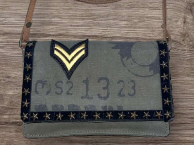 RARE! Mona B Army Green Military Style Mini Canvas Crossbody Purse Bag