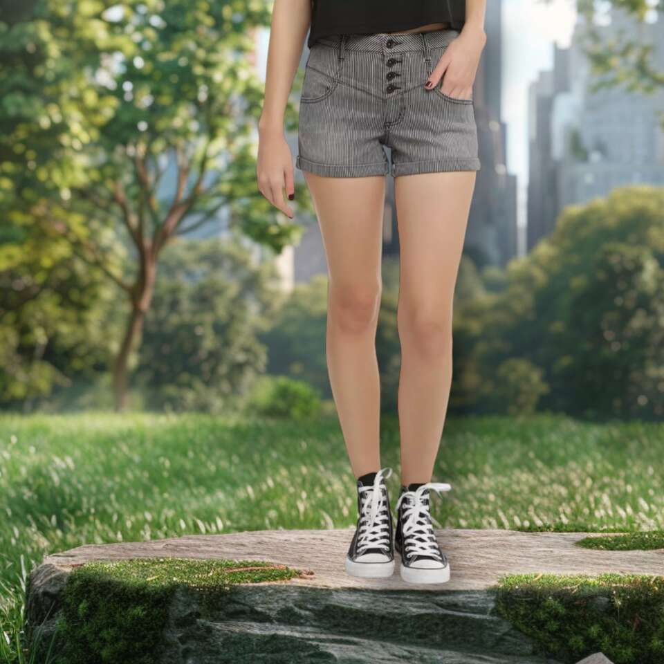 Hot Topic Lovesick Black and White Pinstripe High Waist Stretch Denim Shorts - Size 7