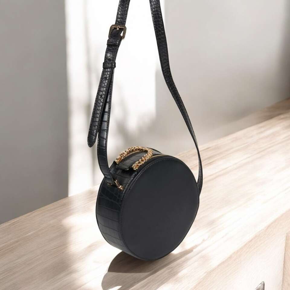 Free People Black Vegan Leather Round "Amber" Crossbody - Like New!