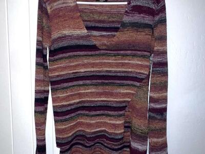 Zara Knit Long Sleeve, Hi-Lo Hem, Boho Stripe Sweater-ish Shirt - Size Small