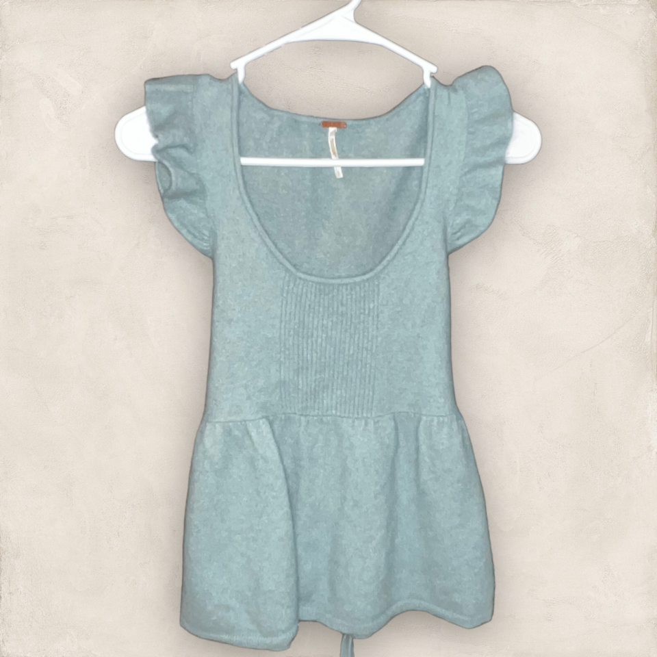 Free People Women's Green Blue Lambswool Blend Shirt - Size Small