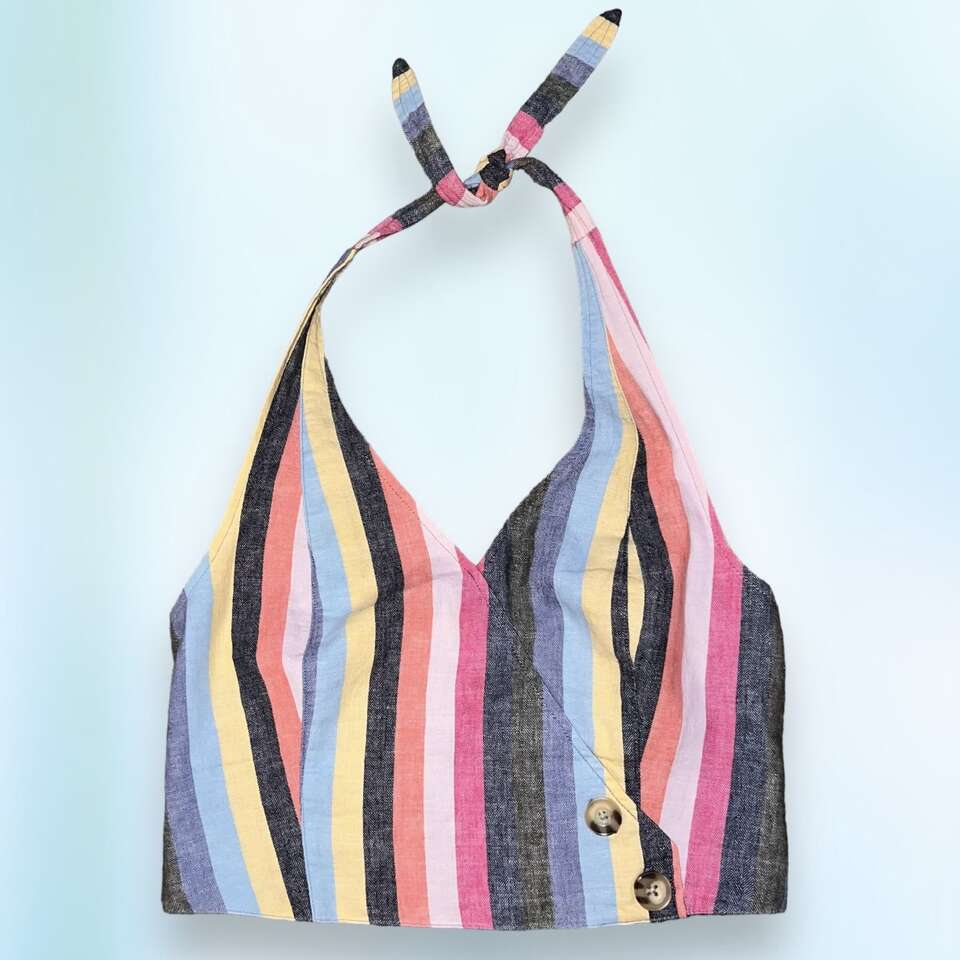 Abercrombie & Fitch Stripe Button Wrap Halter Top - Size Medium