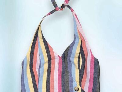 Abercrombie & Fitch Stripe Button Wrap Halter Top - Size Medium