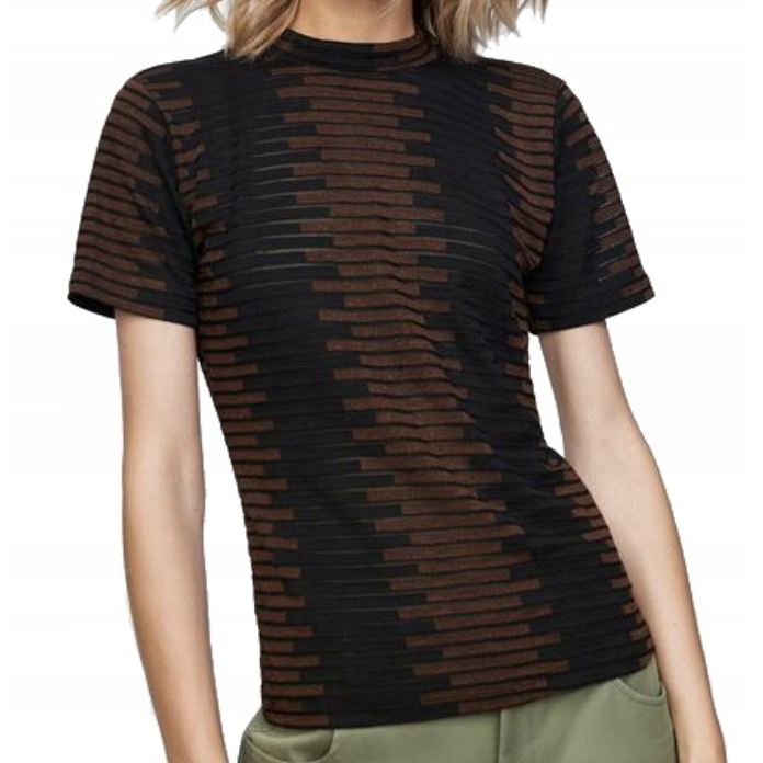 Zara Brown and Black High Neck Mesh Shirt - Size Small