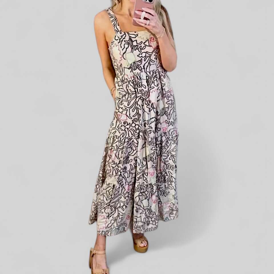 Knox Rose Women's Sleeveless A-Line Maxi Dress, Tan Floral