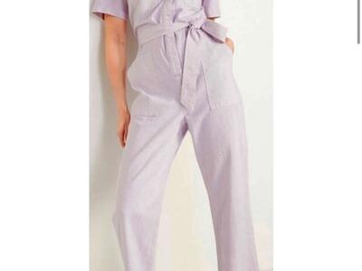 Old Navy Short-Sleeve Crop Tie- NWT Belt Utility Jean Jumpsuit Light Pink/Lilac - Size Small Tall