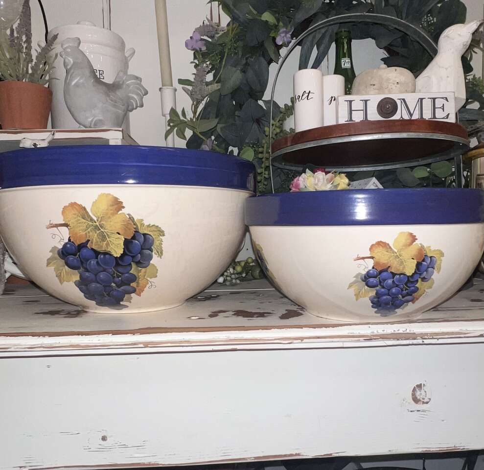 Two Vintage Cordon Bleu Grape Serving Bowls Made in Portugal - 9.5" and 11.5"