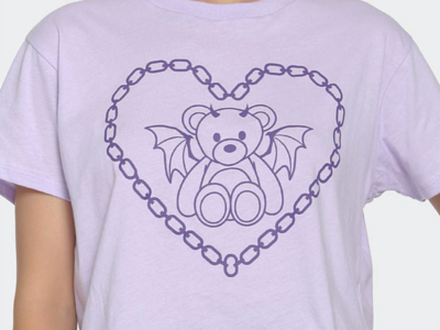 New Hot Topic Lilac Purple Demon Bear Chain Heart Crop T-Shirt - Size Large