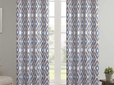 NEW! Blue & Gray Geometric Curtain Panels