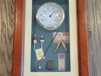 Fishing Shadow Box 8" X 11.5" x 2.5" Key Holder Thermometer FISH Rod Reel gift Dad Picture