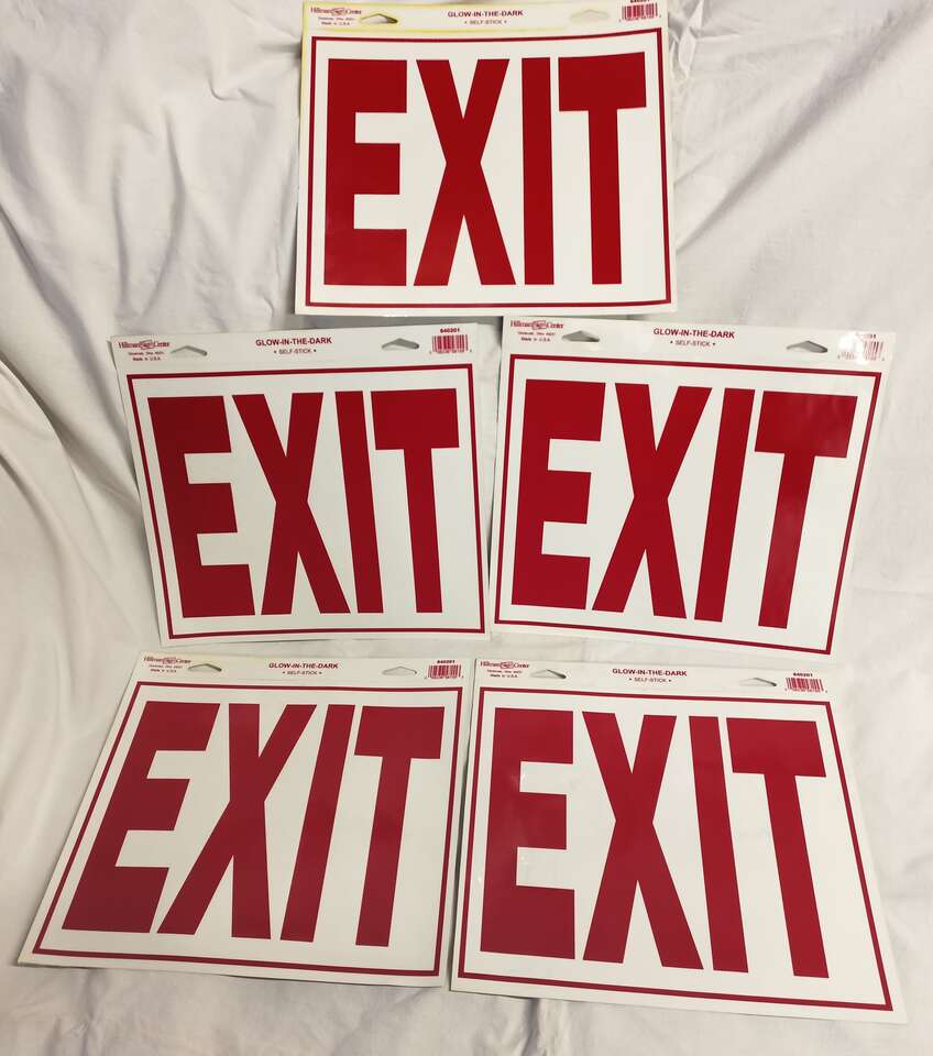 Set of 5 Commercial Self Stick Exit Signs, New