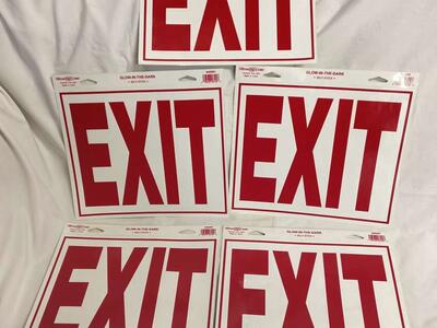 Set of 5 Commercial Self Stick Exit Signs, New