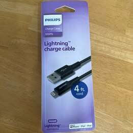 PHILIPS Lightning Cable, USB-A to Lightning Connector, 4 ft Black Cable