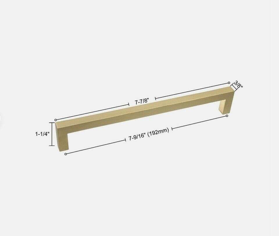 9x Kitchen Bathroom 7-9/16 CC Solid Square Slim Bar Pull Satin Gold Handle