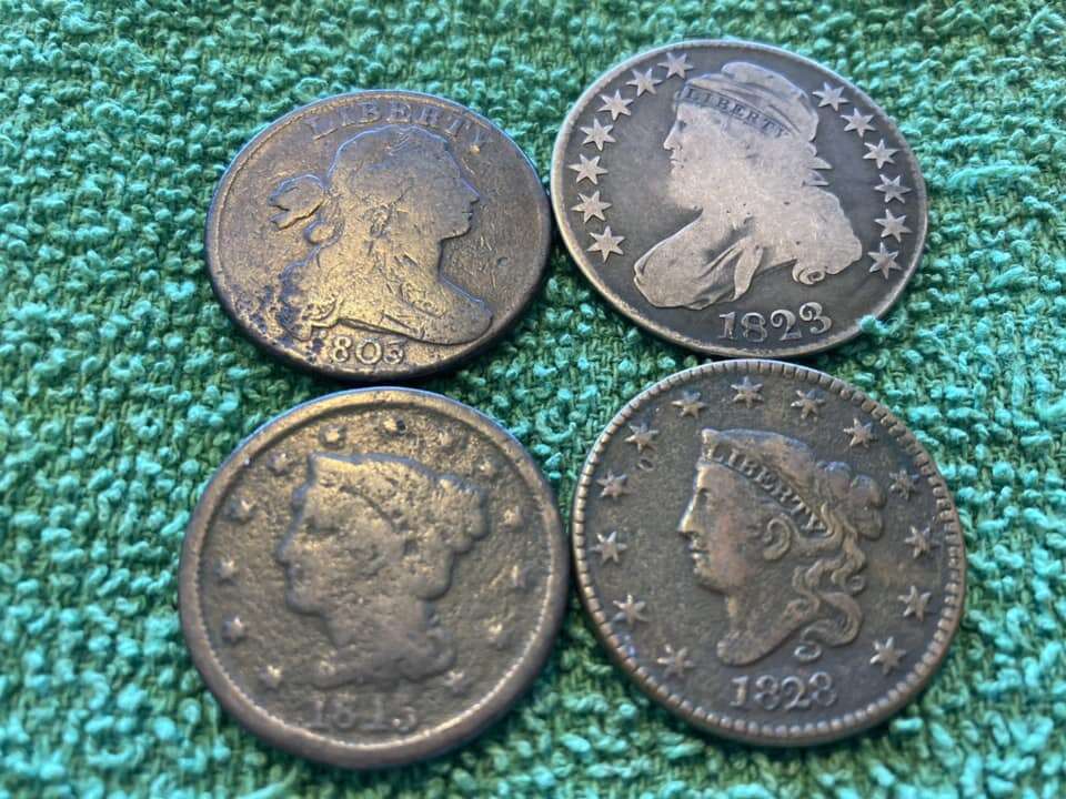 1803, 1828, 1845 large cents, 1823 bust half $50