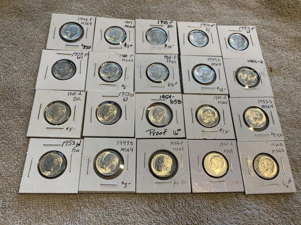 20 Uncirculated 1946-1960 roosevelt dimes