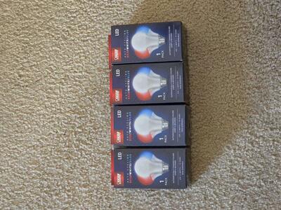 4 Holiday LEDs A19 E26 Red, Blue, White 2W