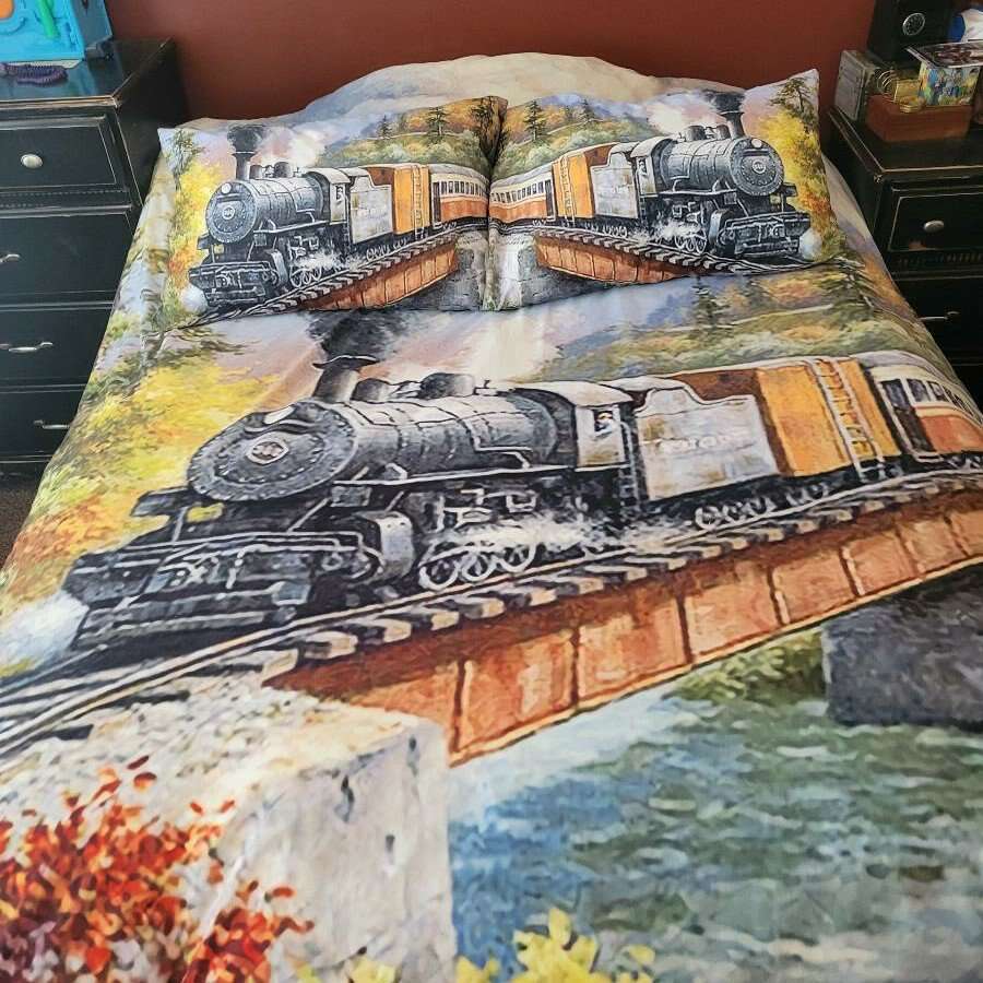 Kids train comforter and pillow shams