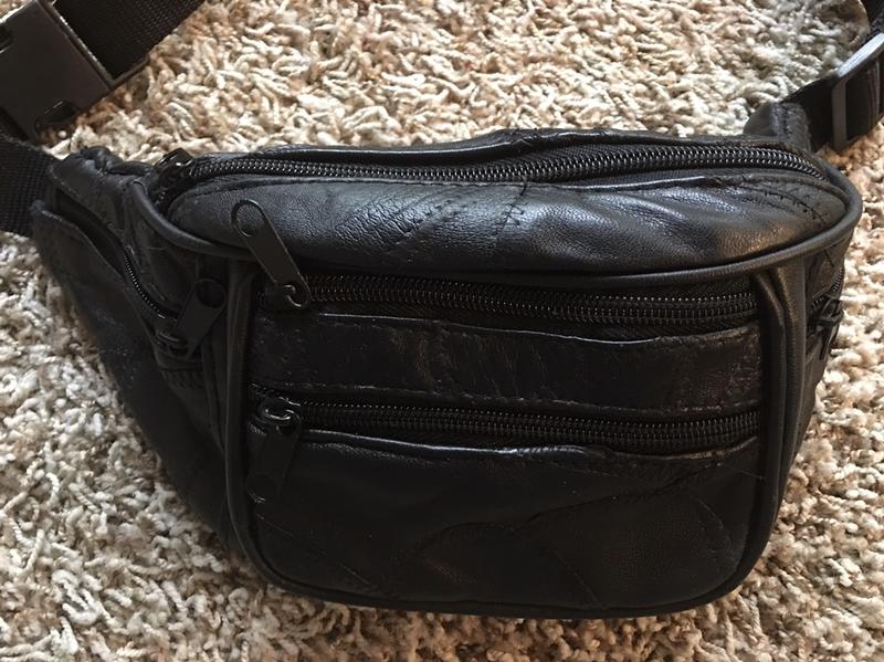 Leather Waist Bag Purse Slim Light Weight Black