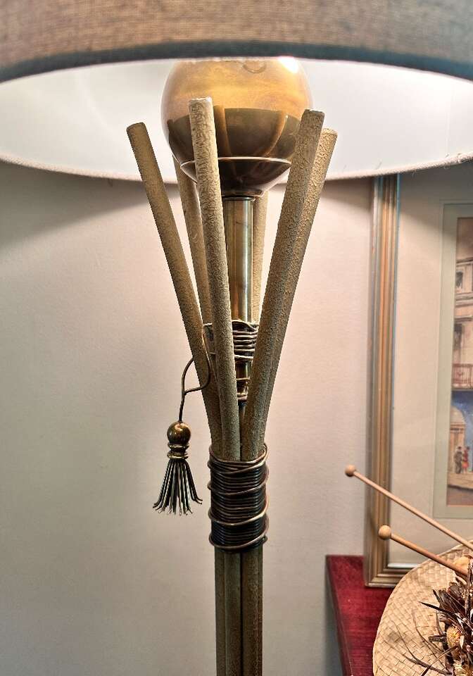 Vintage Atomic Style MCM Iron & Brass Floor Lamp