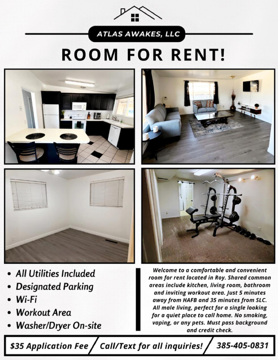 Single Room For Rent at 4348 South 2325 West, Roy, UT 84067