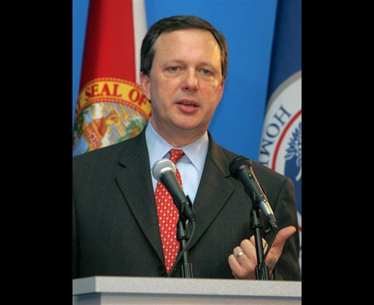 Michael Brown speaks in an Orlando, Fla. file photo from March 16, 2005. Federal Emergency Management Agency Director Michael Brown is being removed from his role managing Hurricane Katrina relief efforts. (AP Photo/Brian Cleary, File)
