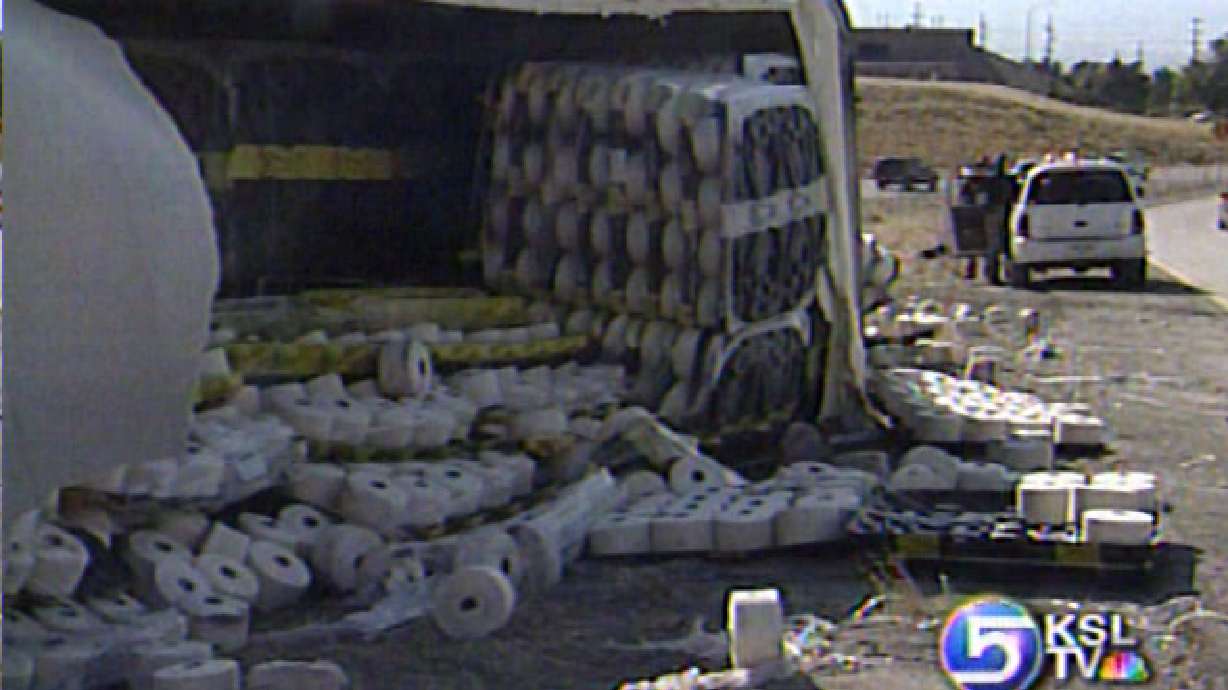 Truck Overturns, Spilling Yarn